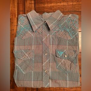 Kids Embroidered Plaid Button Down Shirt